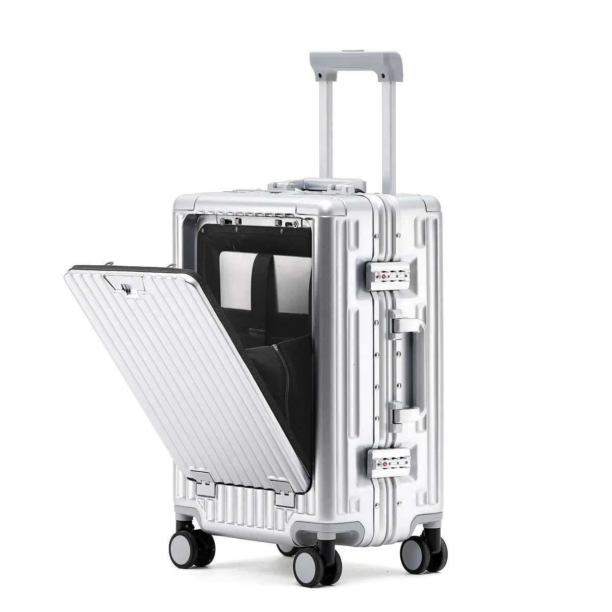 PRIME CHECKED SUITCASE SILVER | PORTABLE USB-C CHARGER