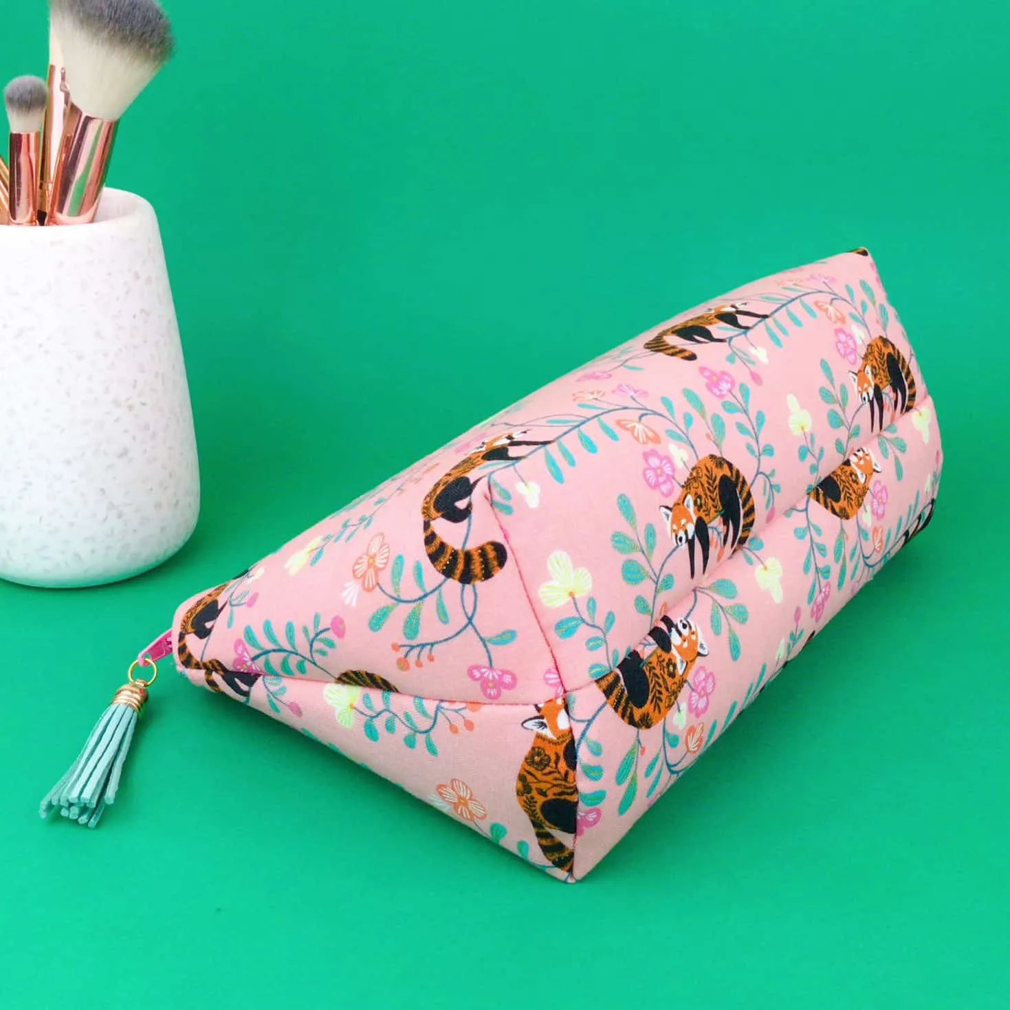 Red Panda Medium Makeup Bag.  Coral Makeup Bag.