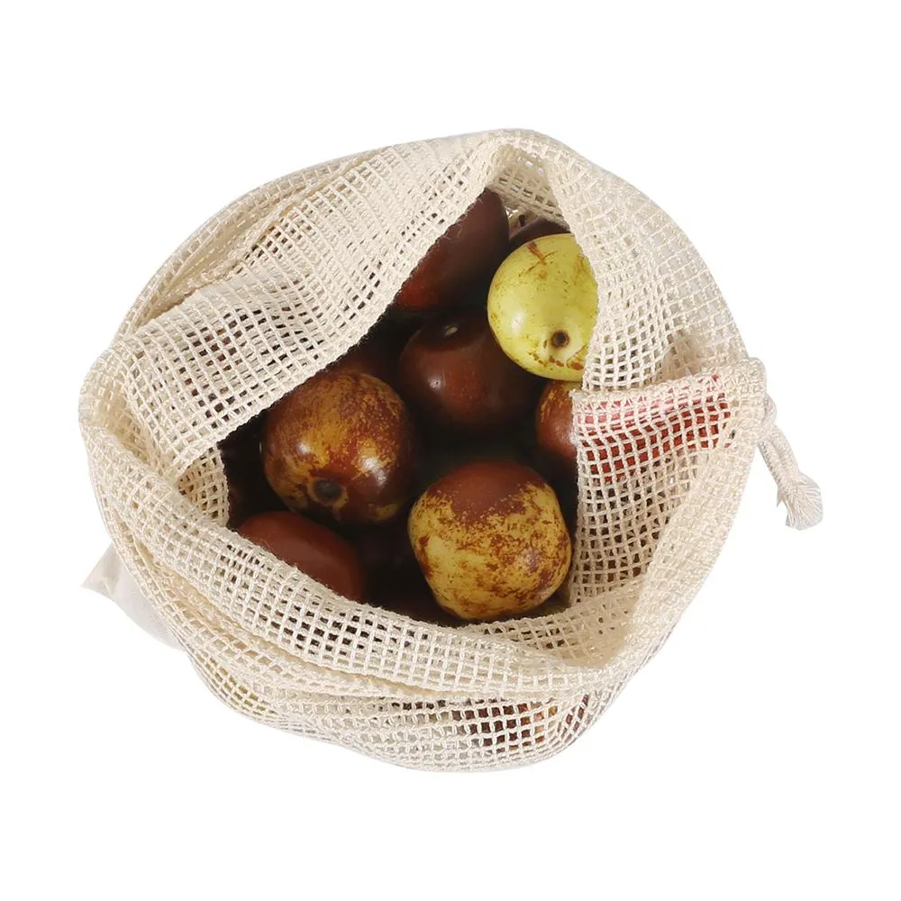 Reusable-Washable Cotton Mesh Produce Bag w/ Drawstring - Muslin Bottom