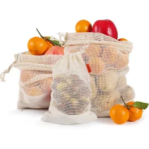 Reusable-Washable Cotton Mesh Produce Bag w/ Drawstring - Muslin Bottom