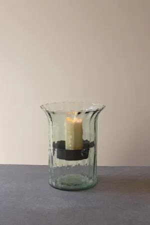 Ribbed Glass Candle Cylinder with Rustic Insert \ Small