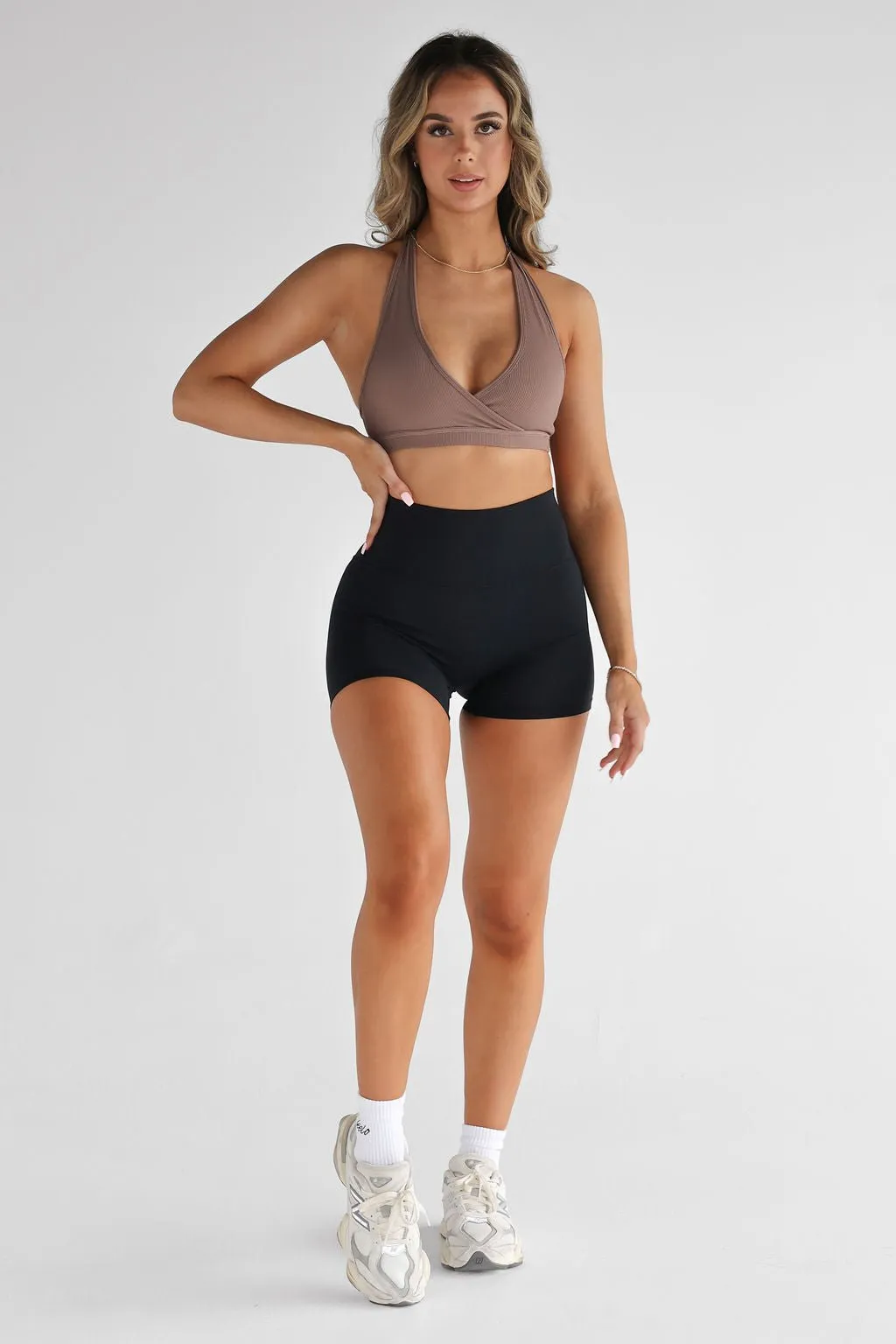 Ribbed Halter Neck Crop - Cappuccino