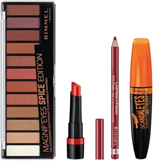 Rimmel Makeup Kit With Eyeshadow, Mascara, Lipstick, and Lip Liner, Spice
