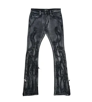 Ripped flared denim w/ side zippers