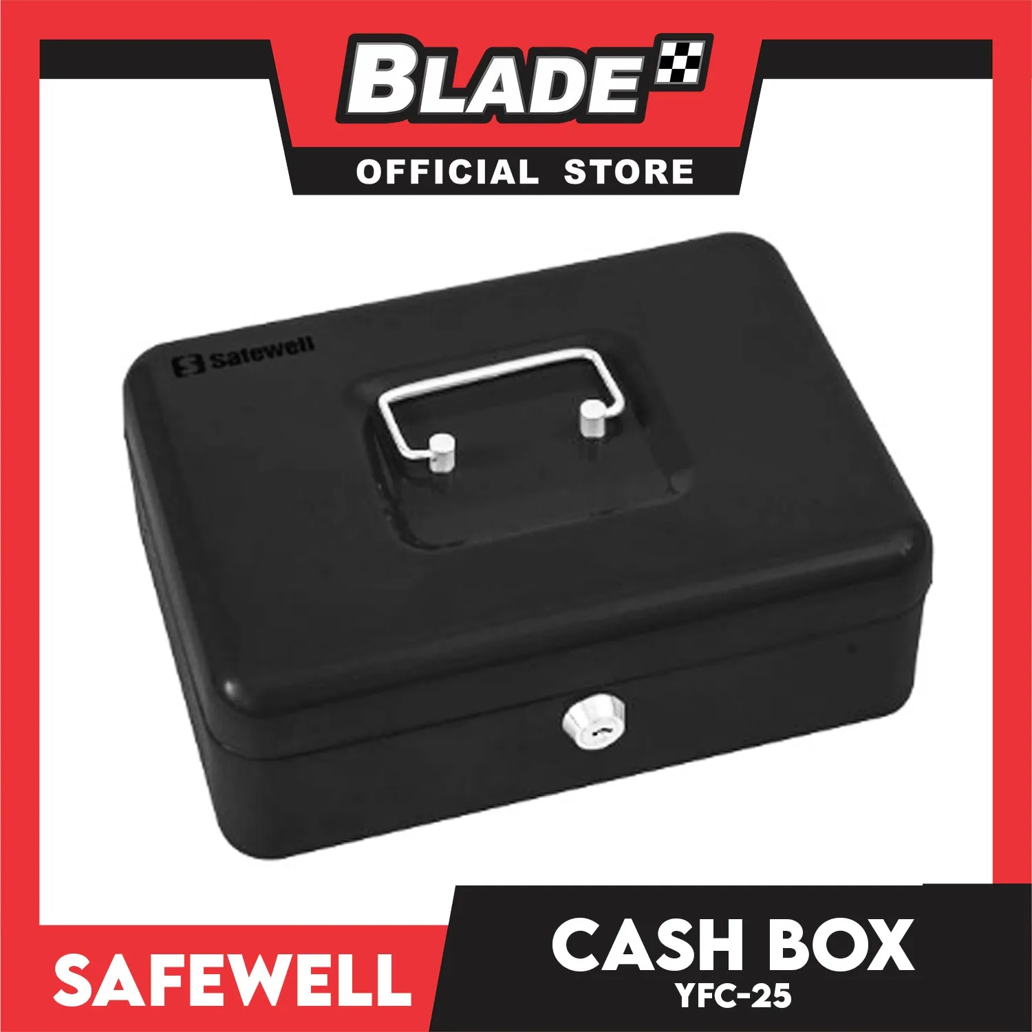 Safewell Cash Box YFC-25 (Black) Anti-Rust, Peeling Resistant Finish, Cash Box & Vault Storage Organizer