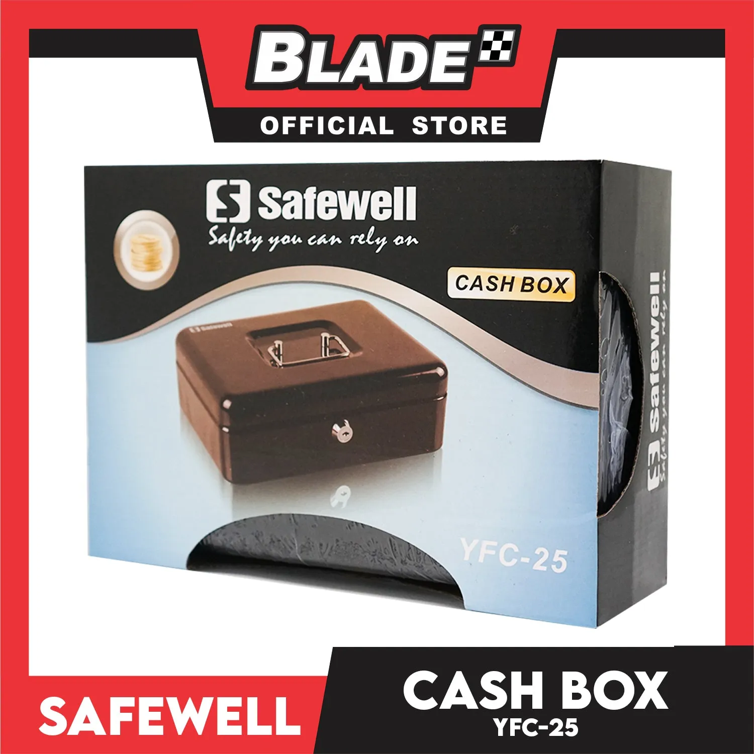 Safewell Cash Box YFC-25 (Black) Anti-Rust, Peeling Resistant Finish, Cash Box & Vault Storage Organizer