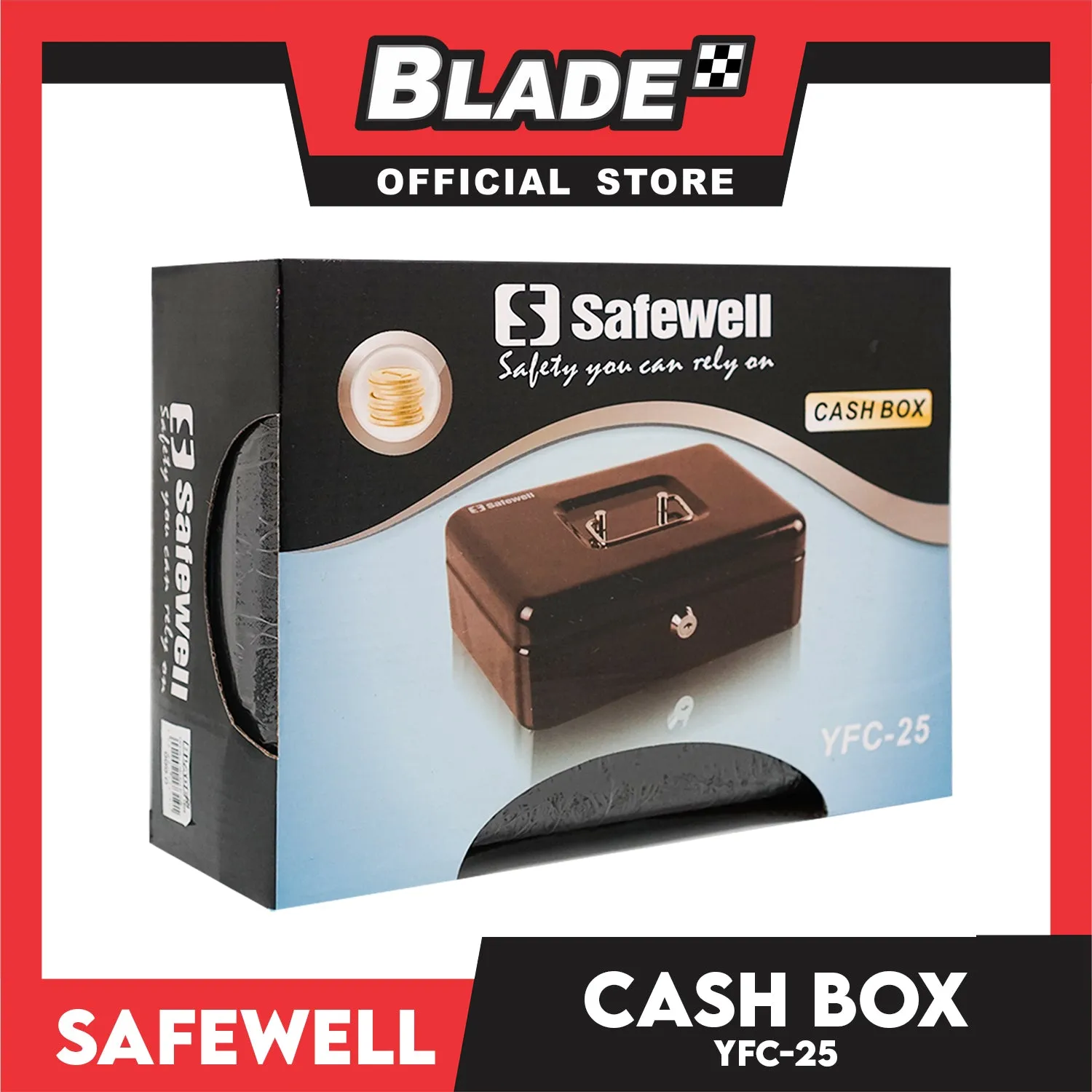 Safewell Cash Box YFC-25 (Black) Anti-Rust, Peeling Resistant Finish, Cash Box & Vault Storage Organizer