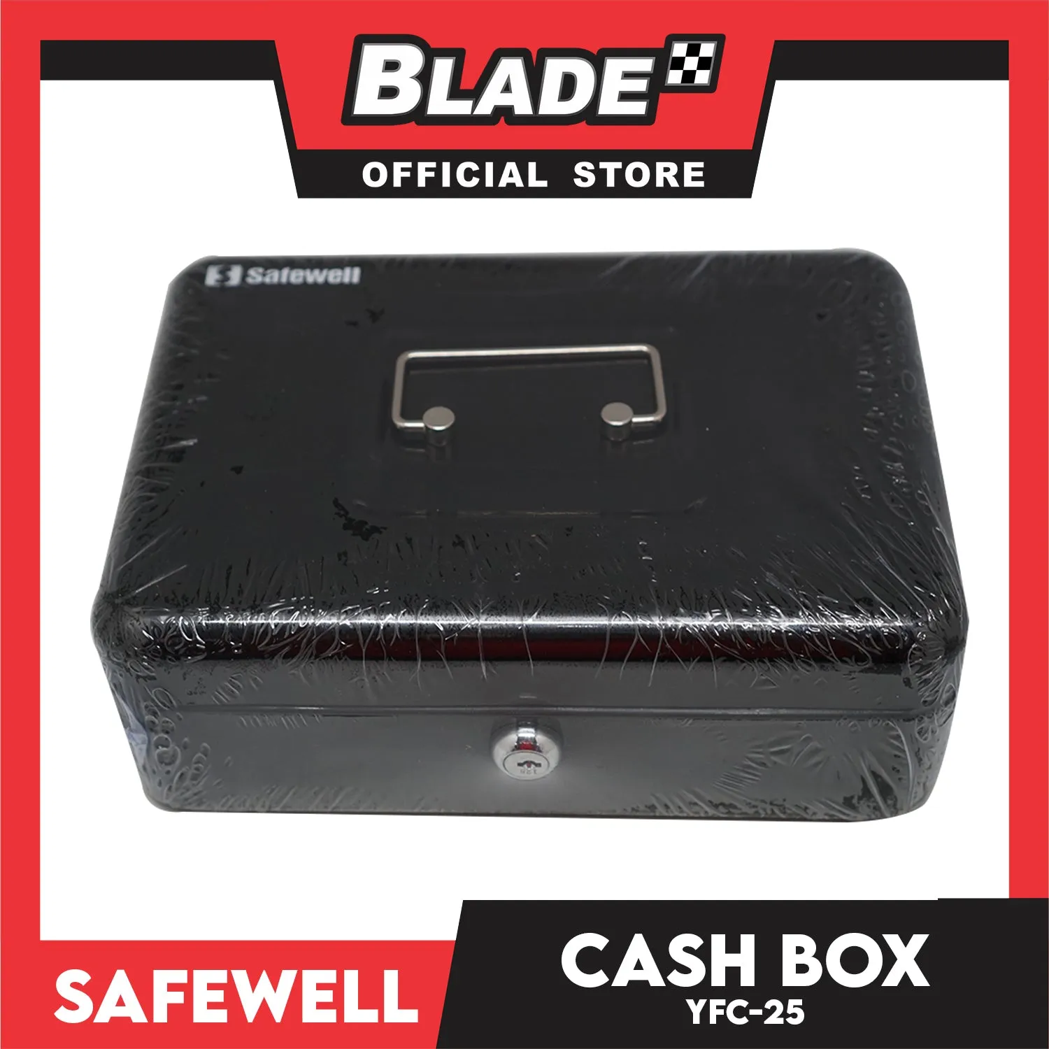 Safewell Cash Box YFC-25 (Black) Anti-Rust, Peeling Resistant Finish, Cash Box & Vault Storage Organizer