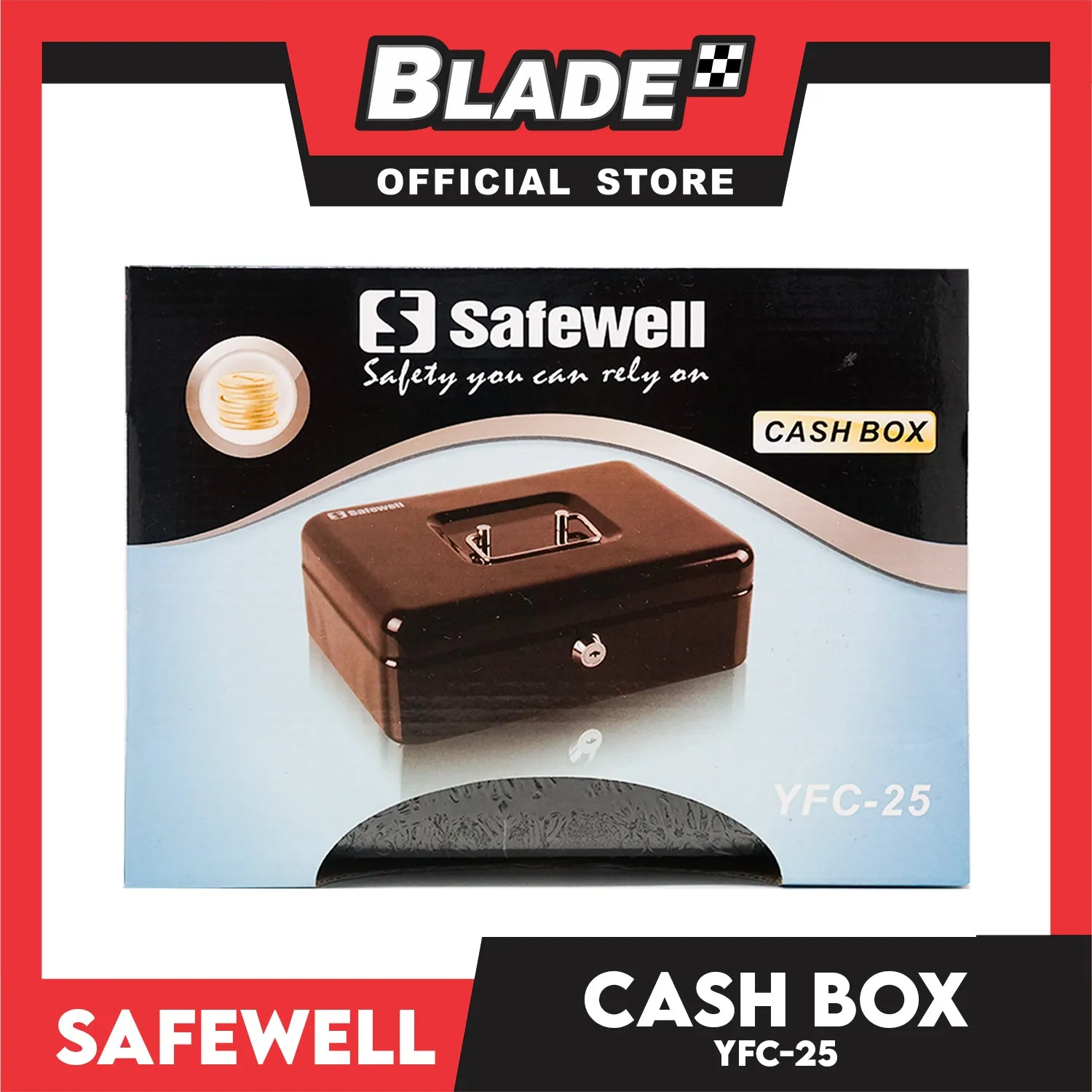 Safewell Cash Box YFC-25 (Black) Anti-Rust, Peeling Resistant Finish, Cash Box & Vault Storage Organizer