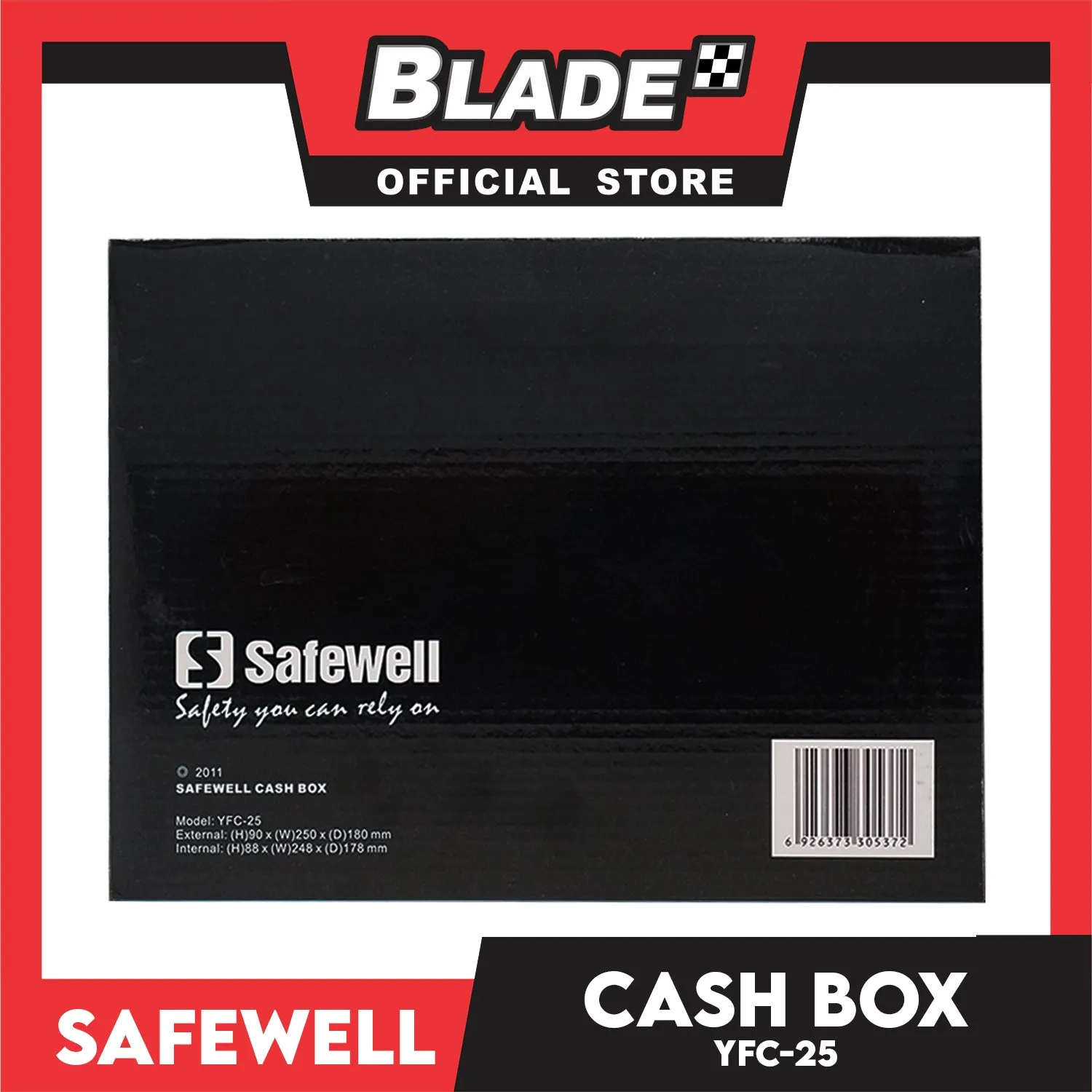 Safewell Cash Box YFC-25 (Black) Anti-Rust, Peeling Resistant Finish, Cash Box & Vault Storage Organizer