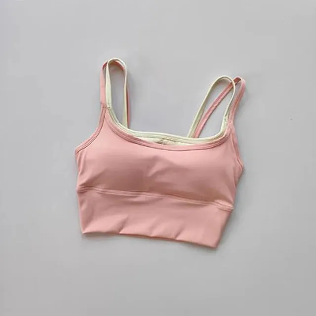 Seamless Push Up Sports Bra Women - Fitness Running Strappy Yoga Bra, Removable Pads, Brassiere Sport Workout Gym Crop Tops