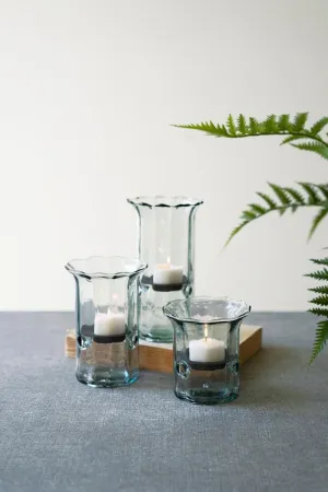 Set of 3 Recycled Glass Ribbed Votive Cylinders