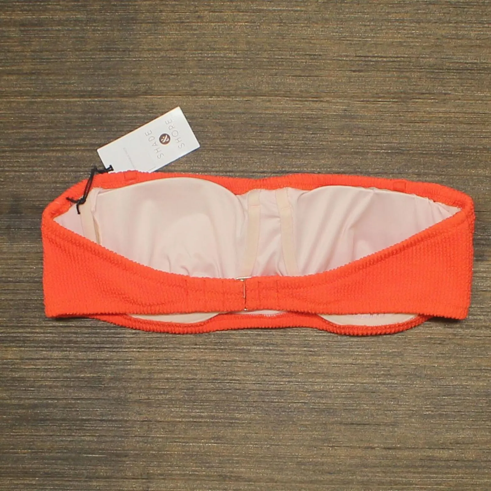 Shade & Shore Women's Pucker Textured Bandeau Bikini Top 36C Bright Orange