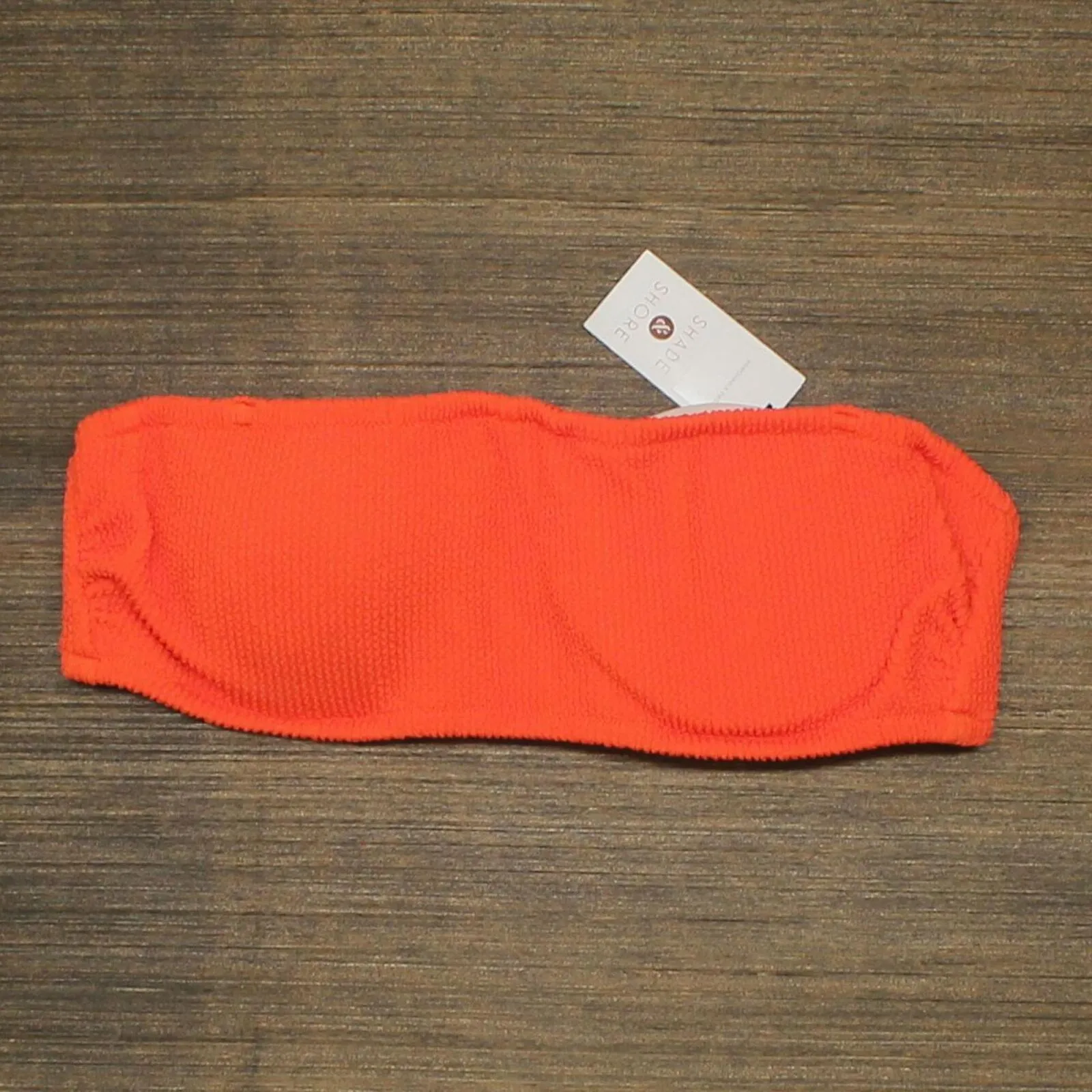 Shade & Shore Women's Pucker Textured Bandeau Bikini Top 36C Bright Orange