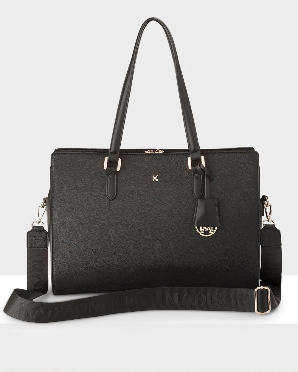 Sheree Large Laptop Tote Work Bag with Monogram Crossbody Strap