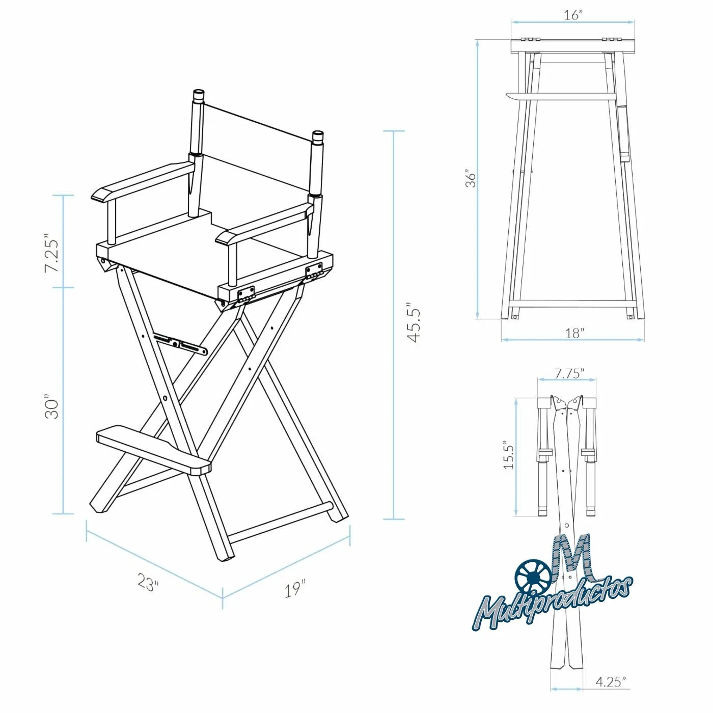 SILLA DE DIRECTOR ALTA 30" MADERA - Negra