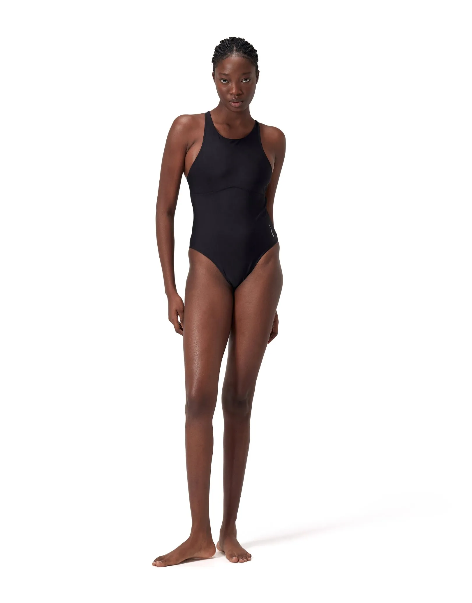 Solid Highneck Crossback Swimsuit - Dark Grey