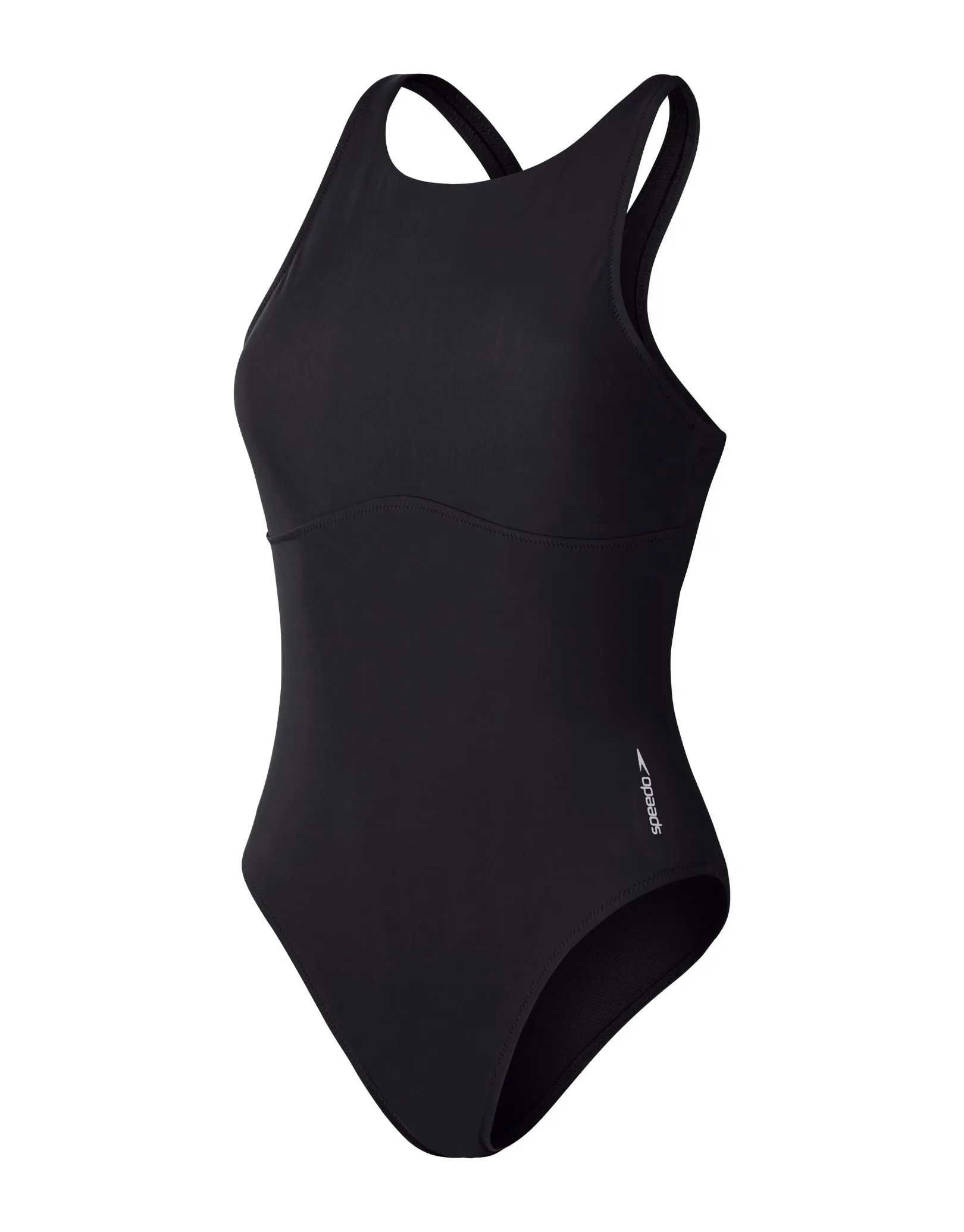 Solid Highneck Crossback Swimsuit - Dark Grey