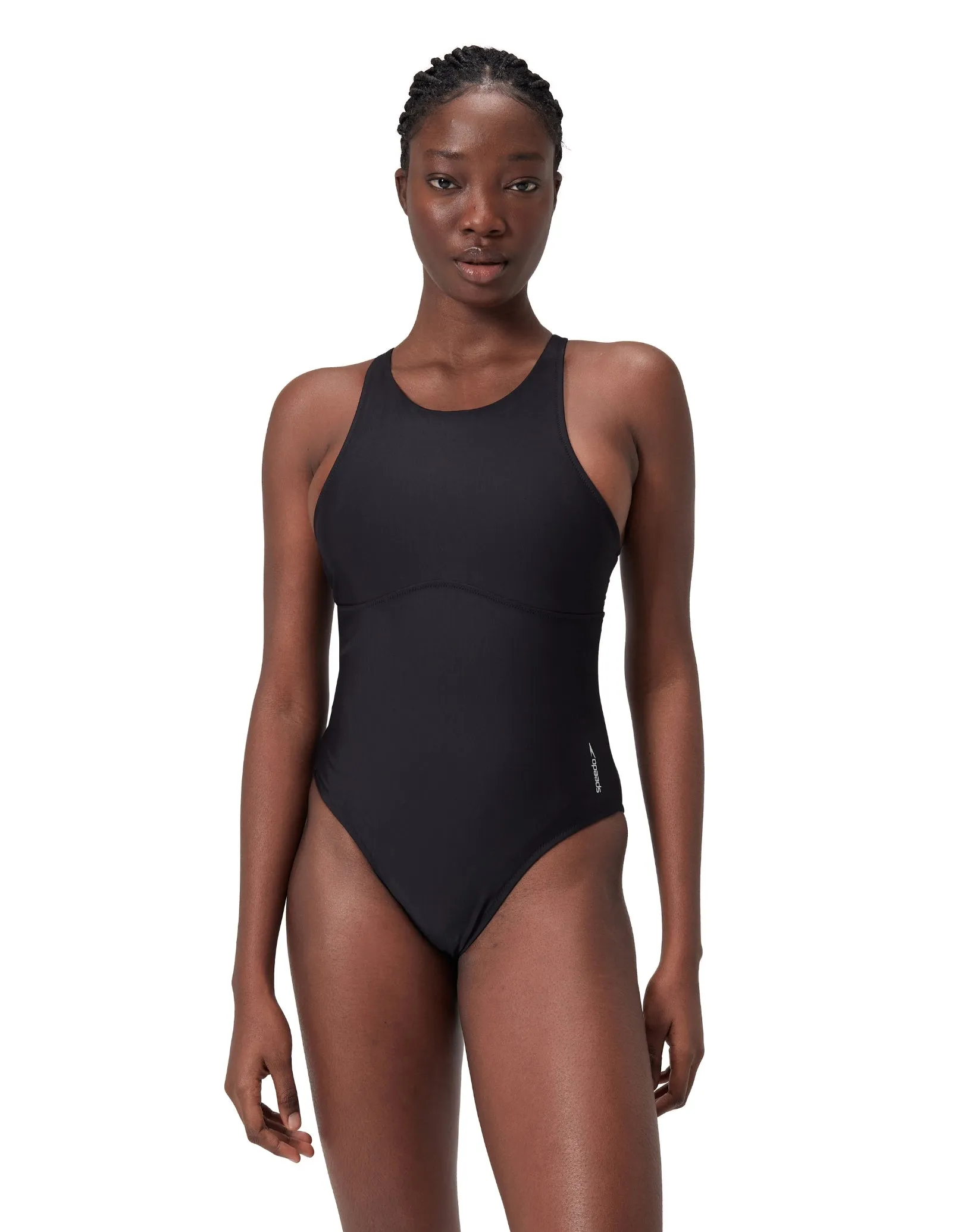 Solid Highneck Crossback Swimsuit - Dark Grey