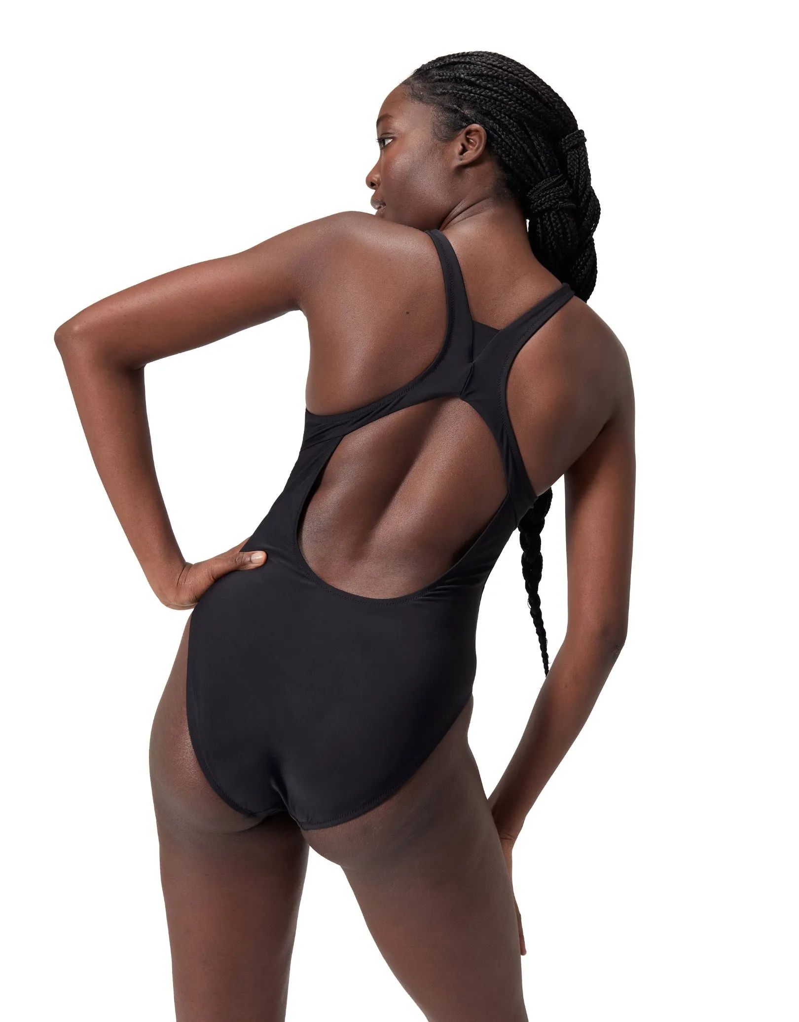 Solid Highneck Crossback Swimsuit - Dark Grey