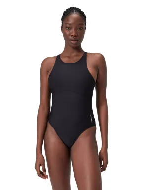 Solid Highneck Crossback Swimsuit - Dark Grey