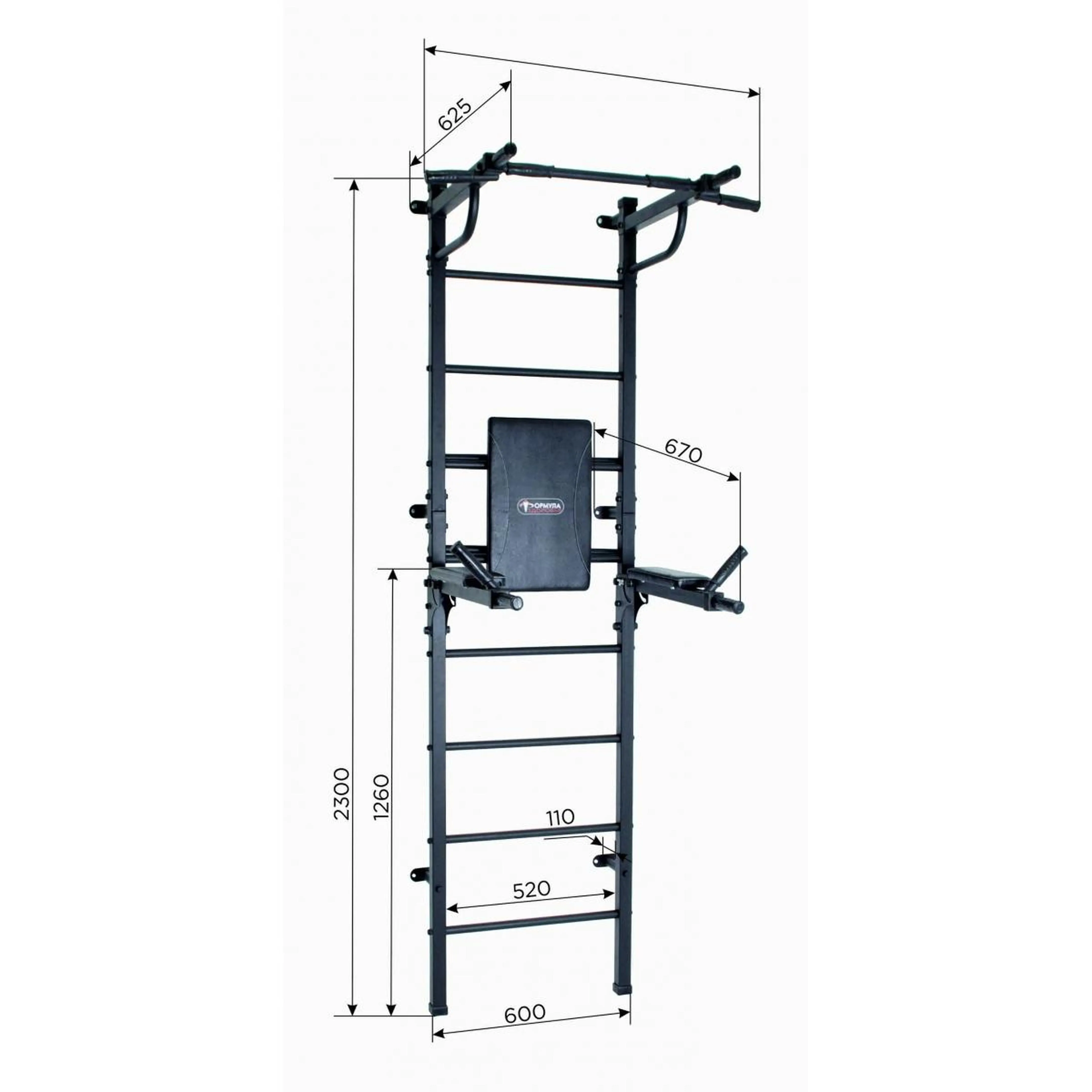START White-Black 230*60*62.5 cm Wall-Mounted Gym for Adults with Wall Bars and Foldable Dip Bar up to 250 kg