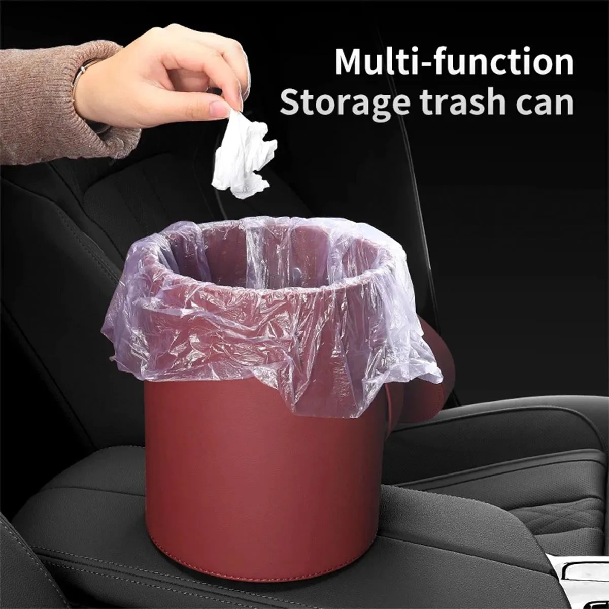 Storage Box Trash Can, Custom Fit For Your Cars, Portable Collapsible Car Trash Can, Leather Waterproof Small Mini Car Garbage Can Waste Basket, Car Accessories MB15989