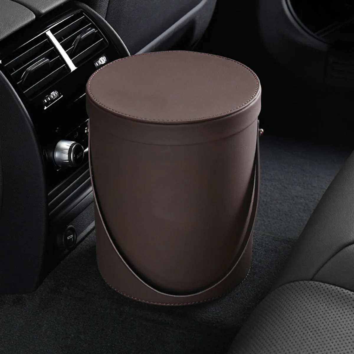 Storage Box Trash Can, Custom Logo For Your Cars, Portable Collapsible Car Trash Can, Leather Waterproof Small Mini Car Garbage Can Waste Basket, Car Accessories MT15989