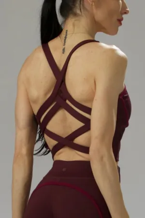 Strappy Crisscross Back Sports Bra   Piping Detail