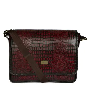 Stylish Premium Exclusive Hand-Painted Wine Leather Flap-Over With Golden Branding Plate Finish Messenger Bag By Brune & Bareskin