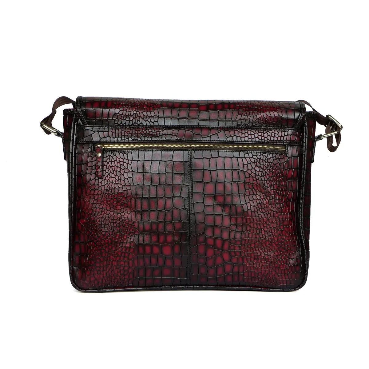 Stylish Premium Exclusive Hand-Painted Wine Leather Flap-Over With Golden Branding Plate Finish Messenger Bag By Brune & Bareskin