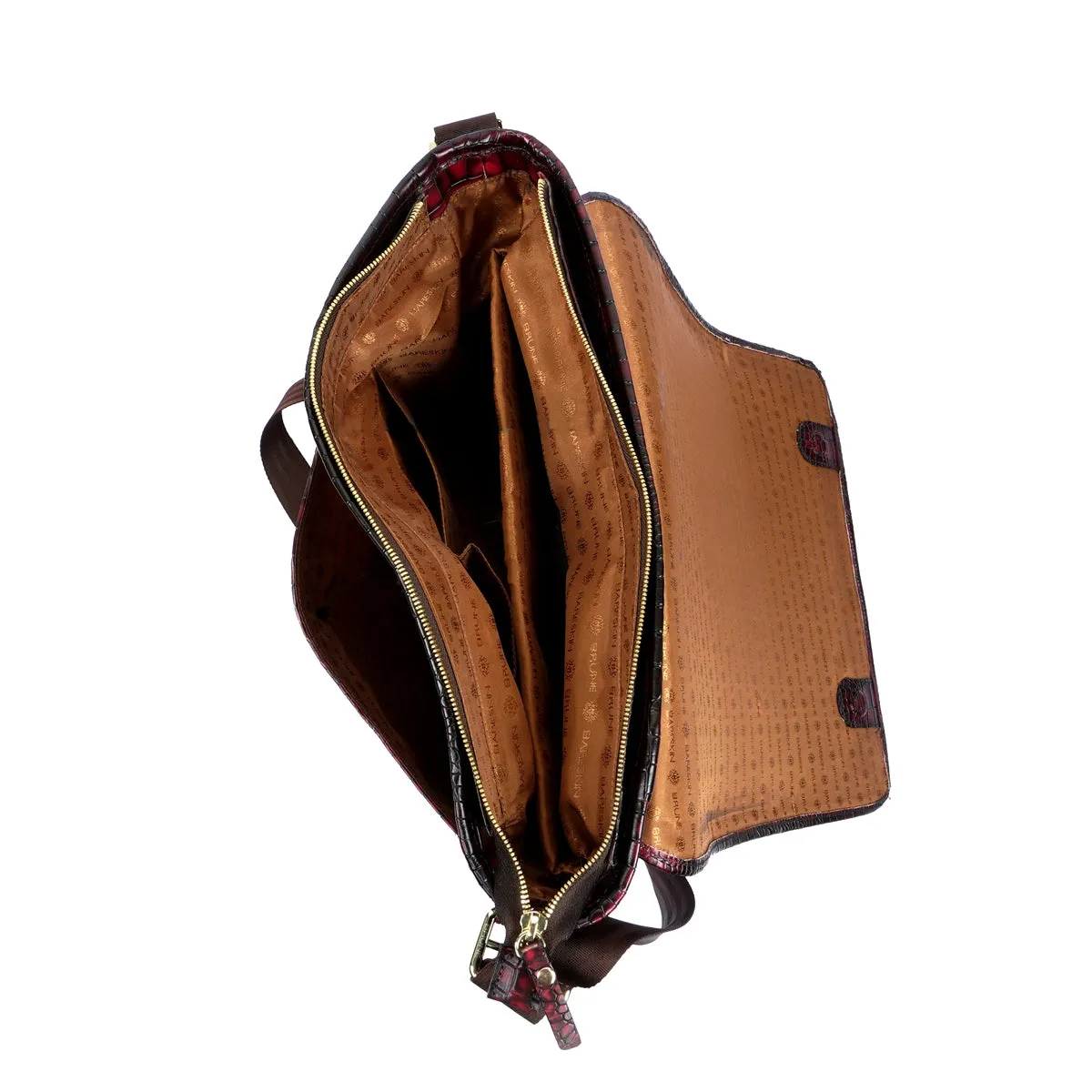 Stylish Premium Exclusive Hand-Painted Wine Leather Flap-Over With Golden Branding Plate Finish Messenger Bag By Brune & Bareskin