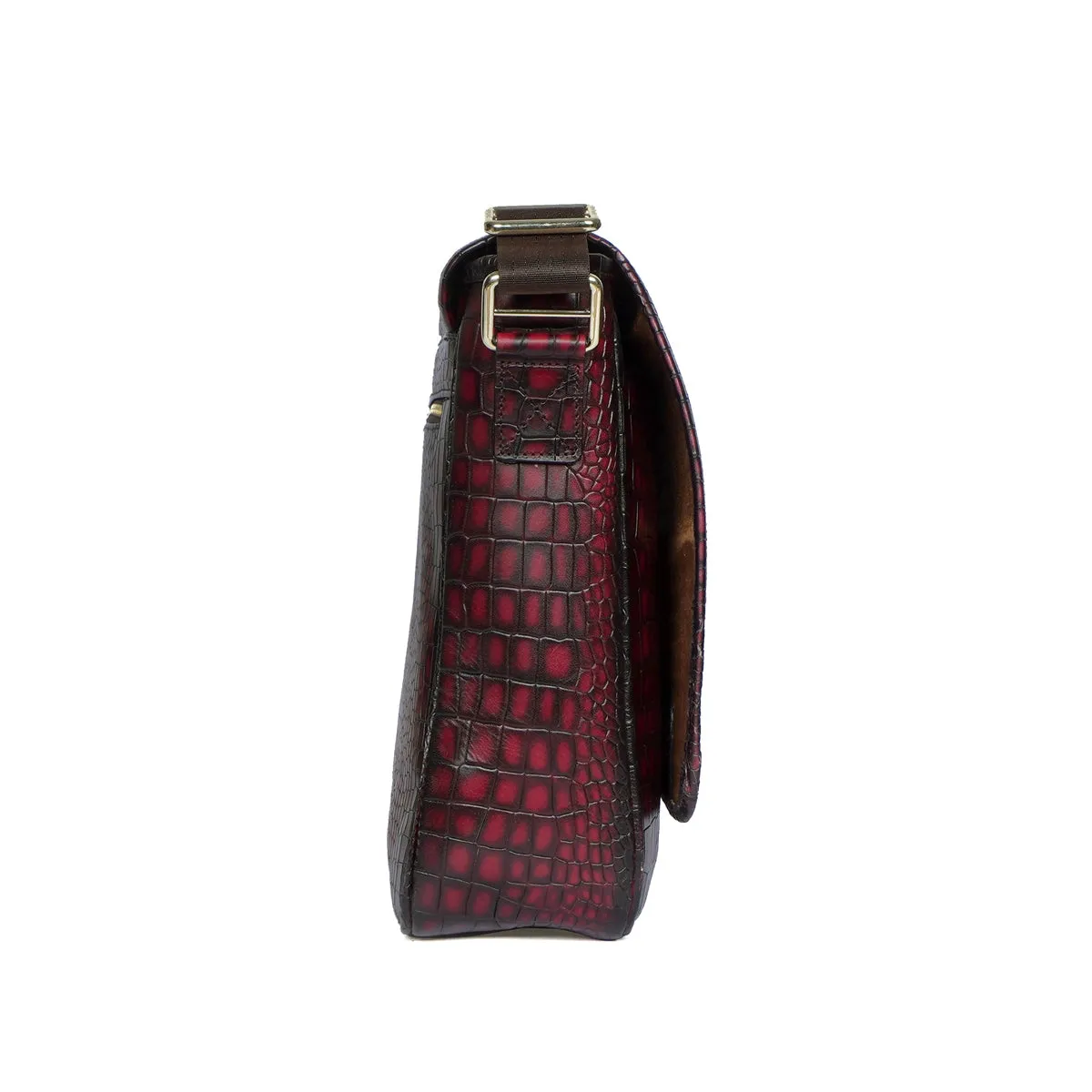Stylish Premium Exclusive Hand-Painted Wine Leather Flap-Over With Golden Branding Plate Finish Messenger Bag By Brune & Bareskin