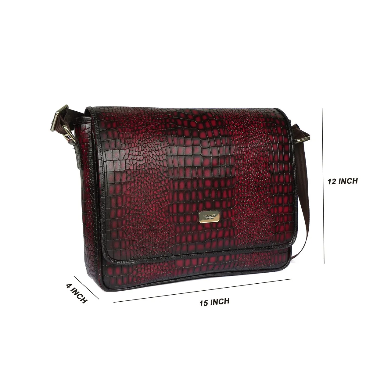 Stylish Premium Exclusive Hand-Painted Wine Leather Flap-Over With Golden Branding Plate Finish Messenger Bag By Brune & Bareskin
