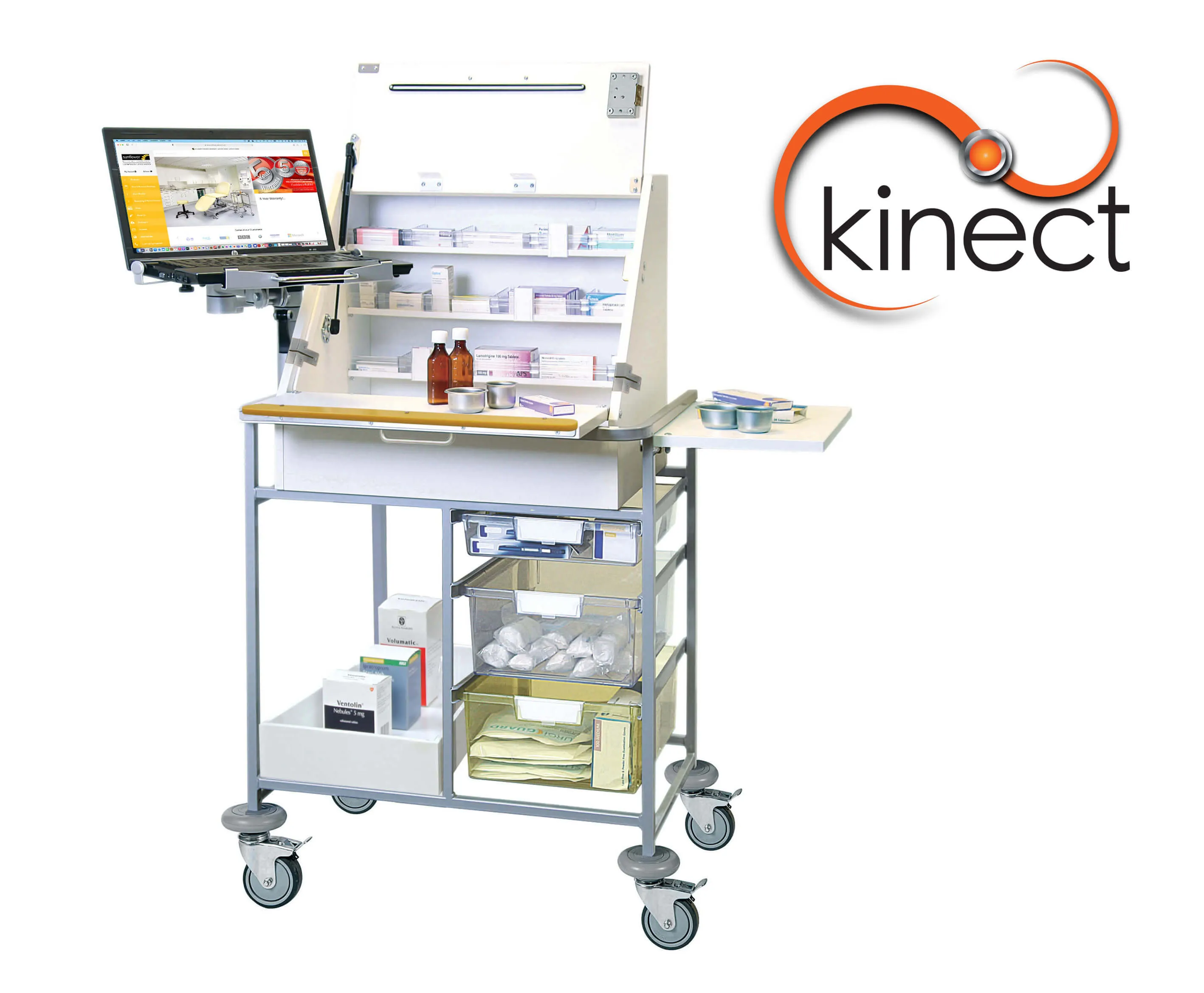 Sunflower - Kinect EPMA Station - Medium Ward Drug Trolley with Storage Box or Tray