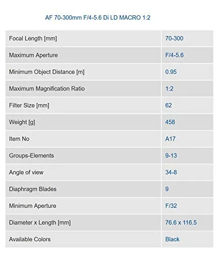 Tamron 70-300mm f/4-5.6 Di LD Macro Autofocus Lens for Canon EF