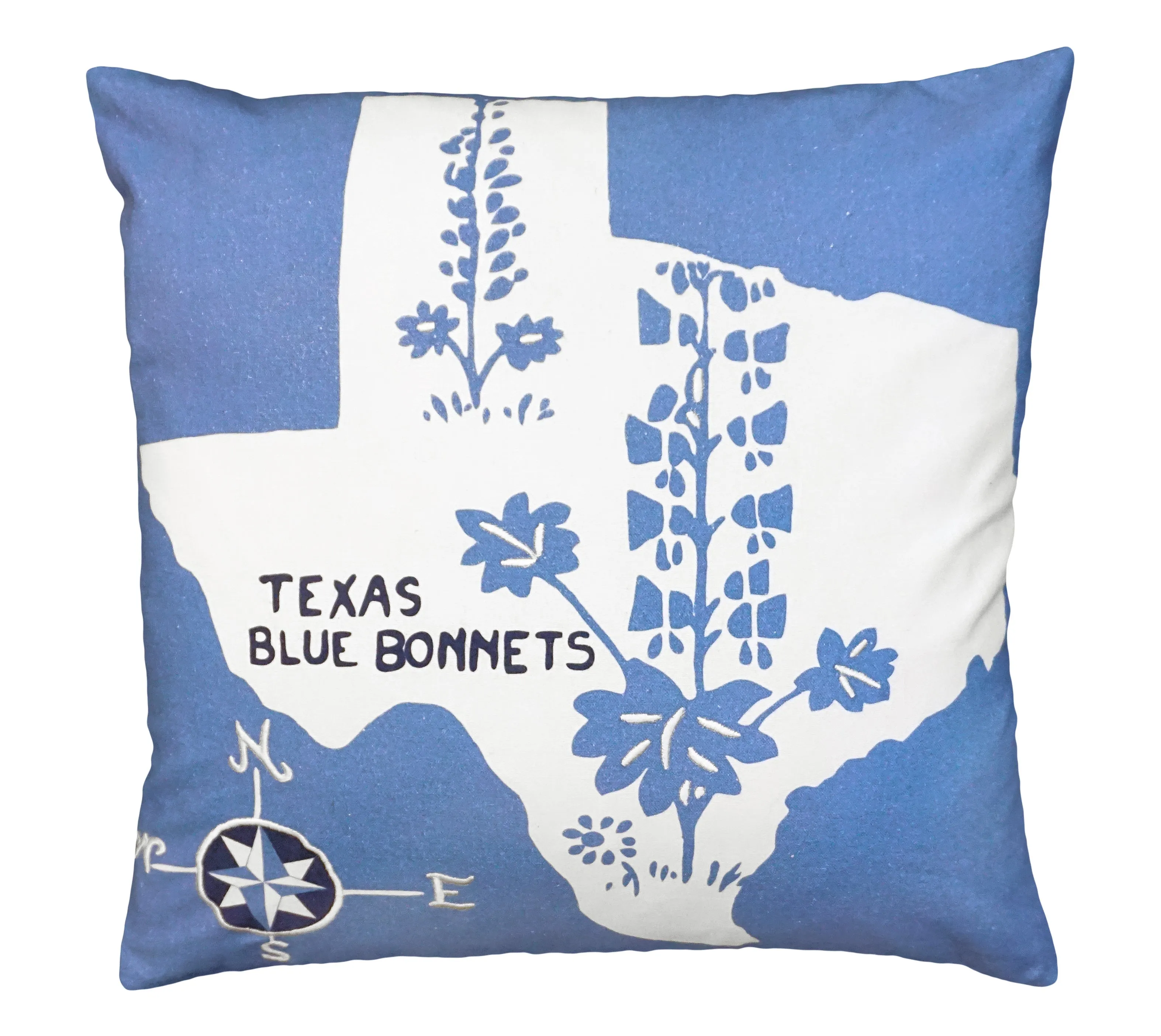 Texas Blue Bonnet 20"x20" Cotton Embroidered Pillow