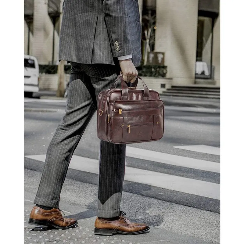 THE CLOWNFISH Faux Leather 12 inch Laptop Briefcase - Water Resistant, Organised Design | Adjustable Strap | 11 liters | Dark Brown