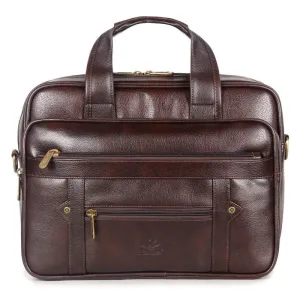 THE CLOWNFISH Faux Leather 12 inch Laptop Briefcase - Water Resistant, Organised Design | Adjustable Strap | 11 liters | Dark Brown