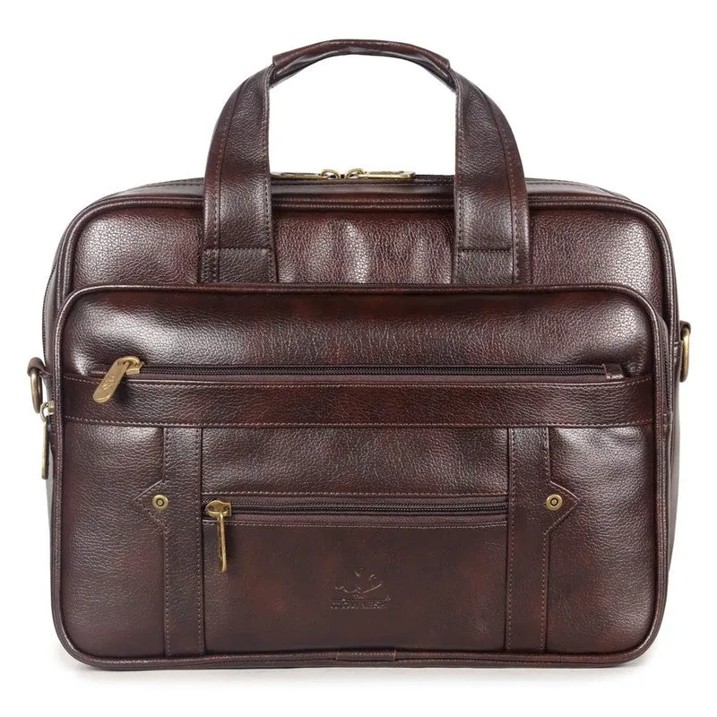 THE CLOWNFISH Faux Leather 12 inch Laptop Briefcase - Water Resistant, Organised Design | Adjustable Strap | 11 liters | Dark Brown