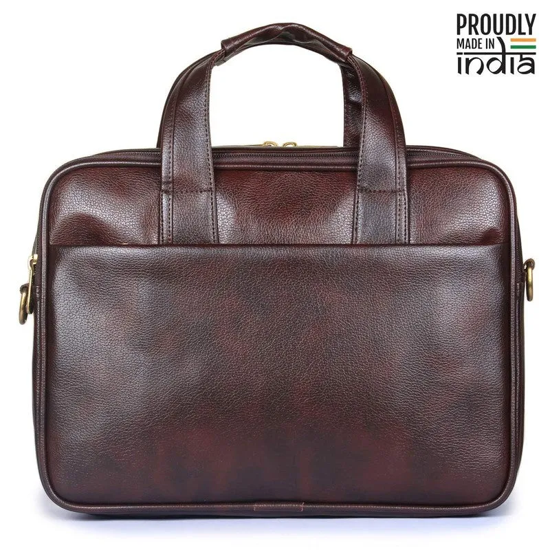 THE CLOWNFISH Faux Leather 12 inch Laptop Briefcase - Water Resistant, Organised Design | Adjustable Strap | 11 liters | Dark Brown