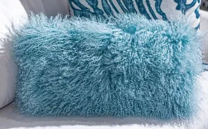 Tibetan Lamb Wool Pillow 11" x 22", Robin's Egg - Auskin