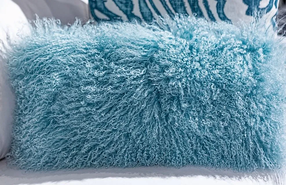 Tibetan Lamb Wool Pillow 11" x 22", Robin's Egg - Auskin