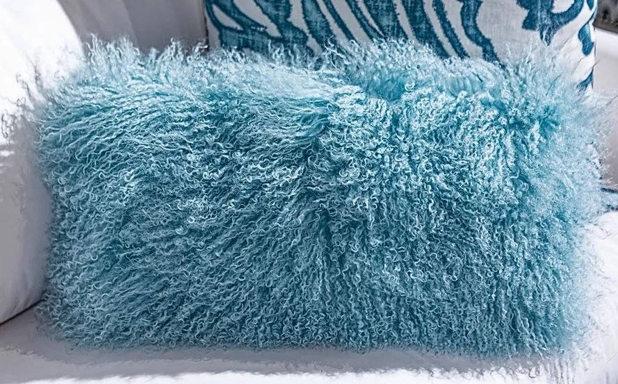 Tibetan Lamb Wool Pillow 11" x 22", Robin's Egg - Auskin