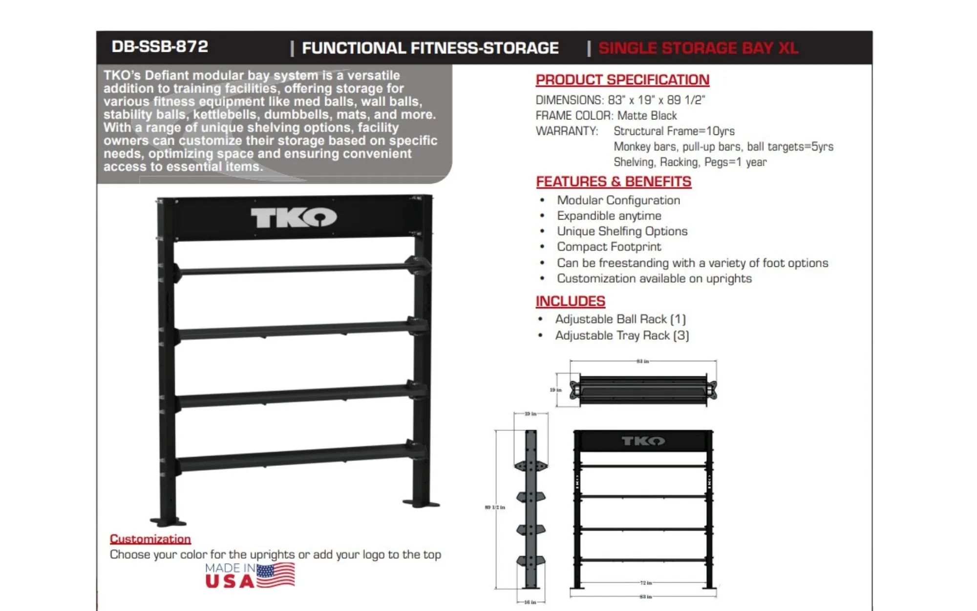 TKO Single Storage Bay XL DB-SSB-872