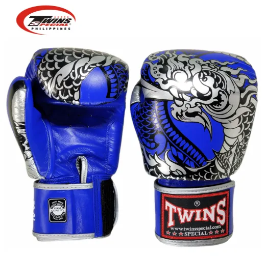 Twins Special Boxing Gloves Thai Nagas Dragon [Blue/Silver]