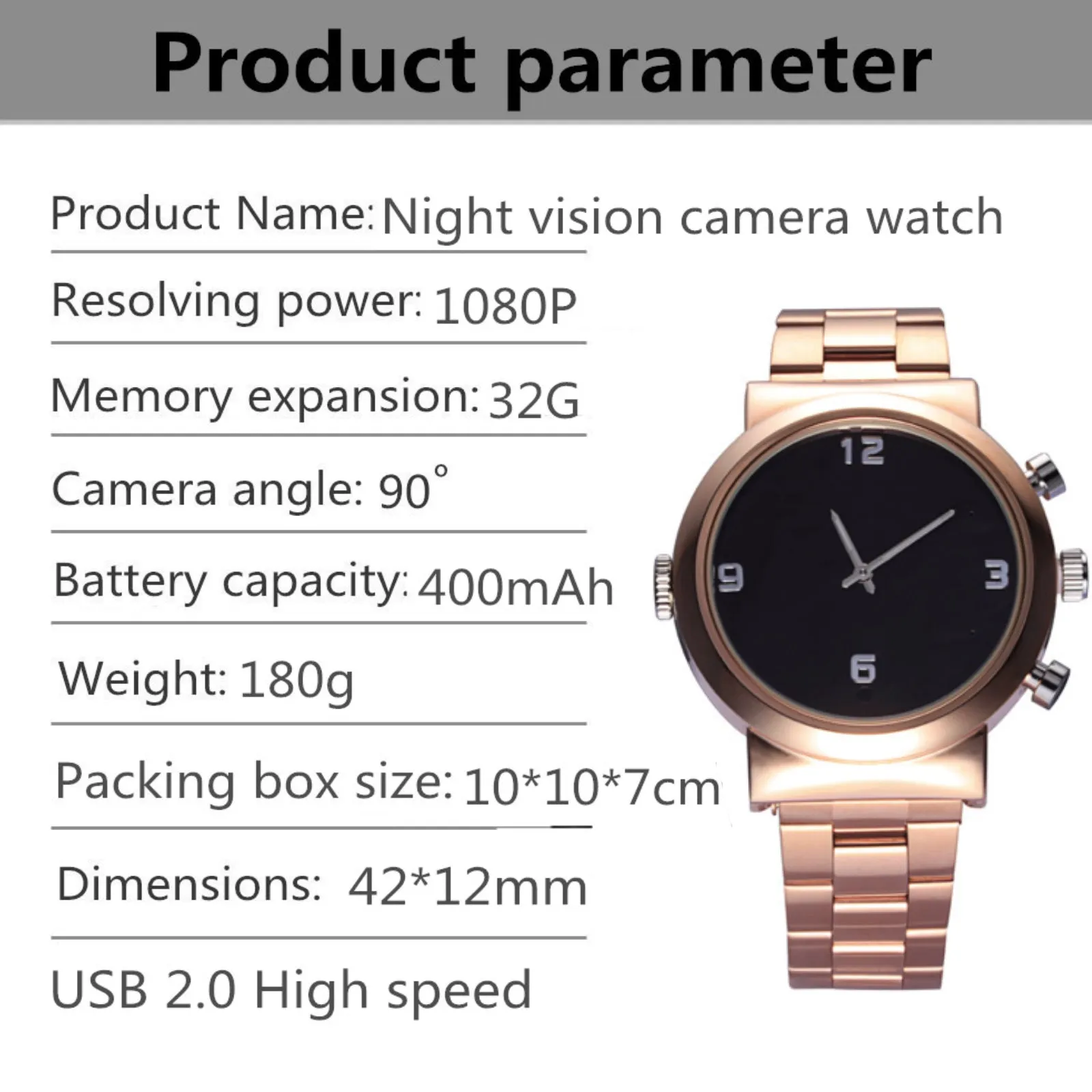 Video Watch Camera 1080p Full HD Video/Audio Recorder 12MP Photo 32GB Memory