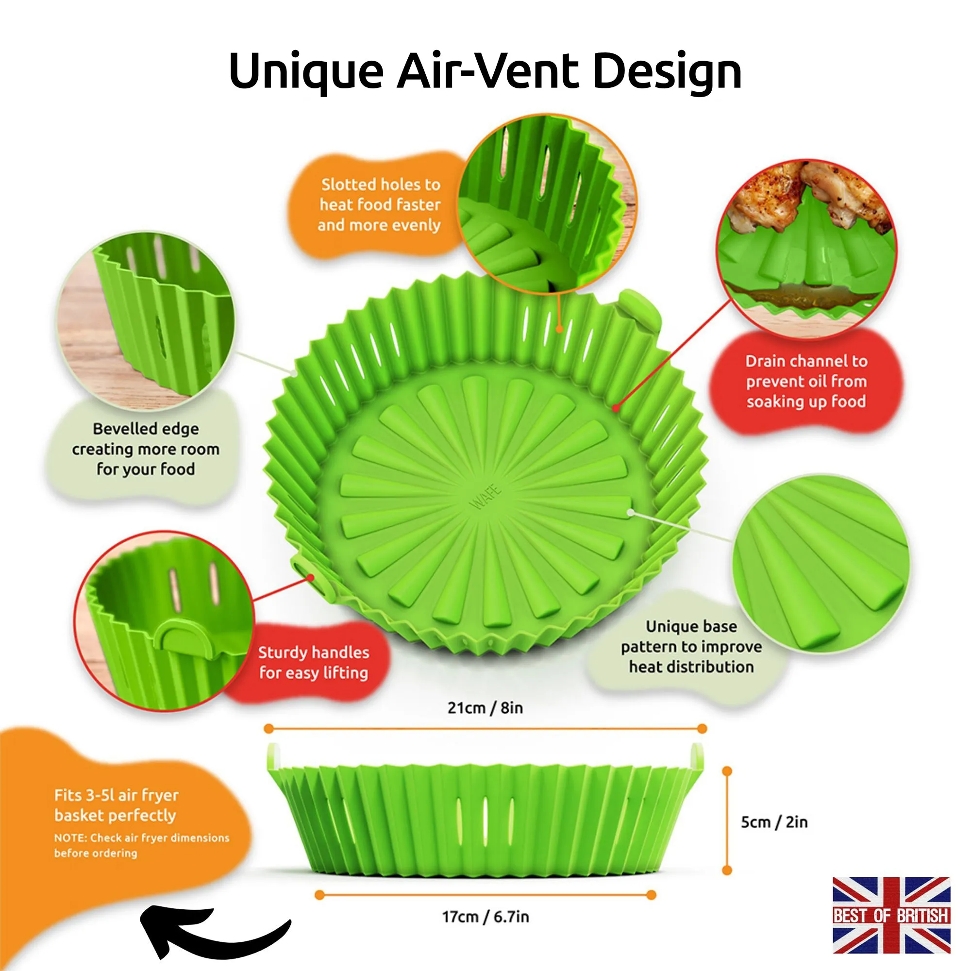 WAFE Silicone Air Fryer Liner 2PACK - Lime Green