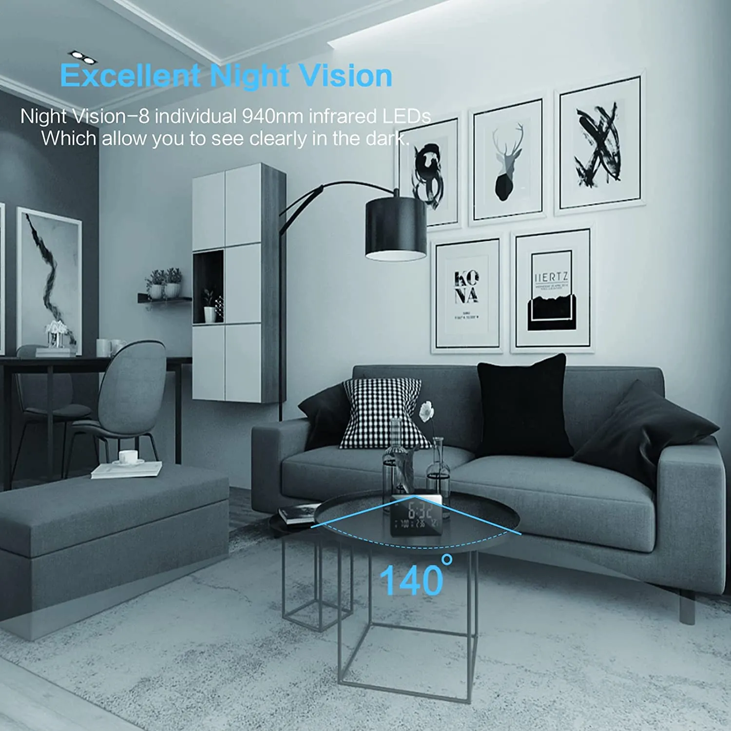Wide View Security Camera Alarm Clock - WiFi, Night Vision