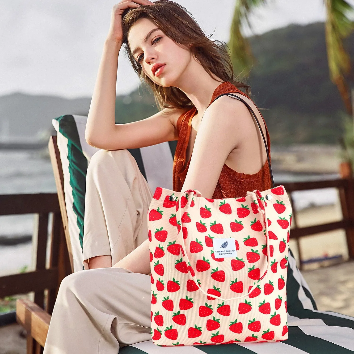 Women'S Corduroy Strawberry Shoulder Handbag, A-Strawberry